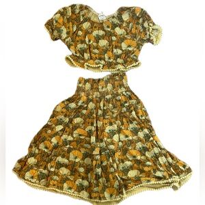 Kate Quinn smocked tiered Pom Pom skirt and crop top set